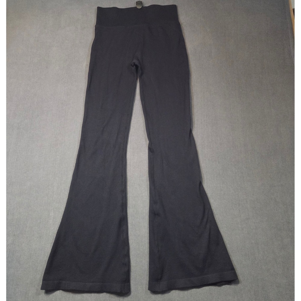 Mooslover Flare Leggings Womens Medium Black Ribbed High Waist Bell Bottom Yoga